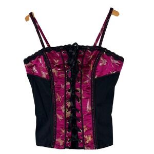 Tripp NYC Corset Top Sz M Magenta Butterfly Brocade Lace Up Mall Goth Cami